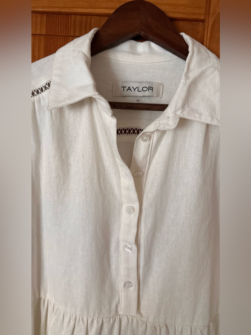 TAYLOR Ivory Tiered Linen Blend Midi Dress – Size 10 – NWT - Picture 3 of 15